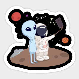 alien astronaut friends taking selfie Sticker